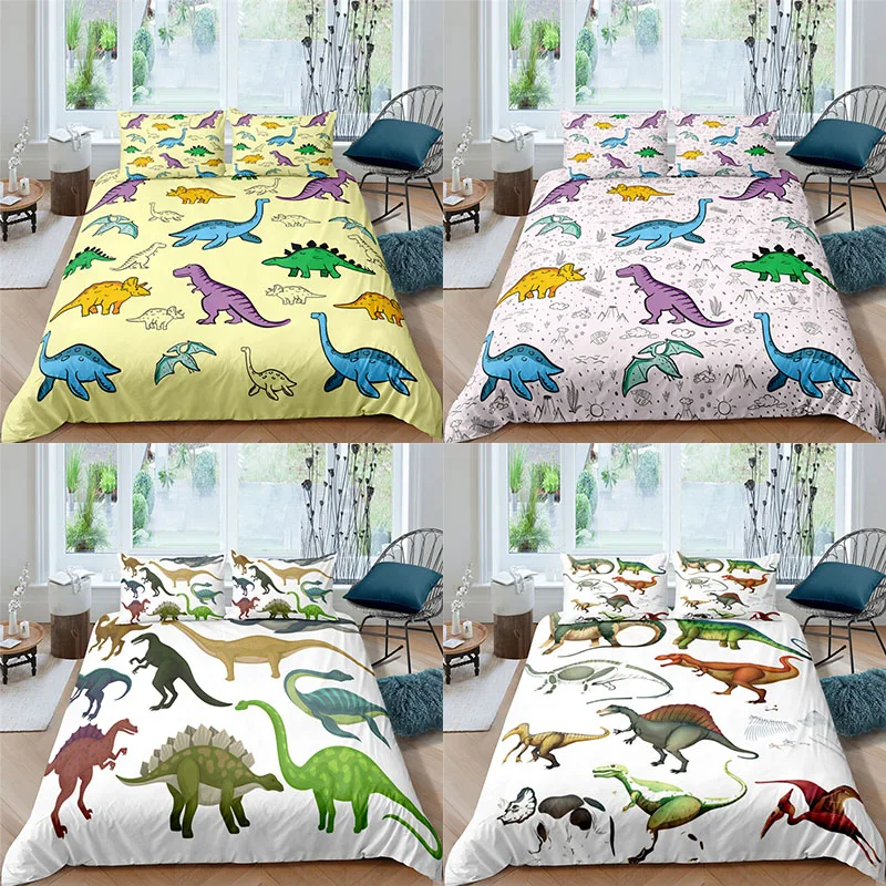 

Bedding Set Luxury 3D Cartoon Dinosaur Print 2/3Pcs Kids Comfortable Duvet Cover Pillowcase Home Textile Single/Queen/King Size