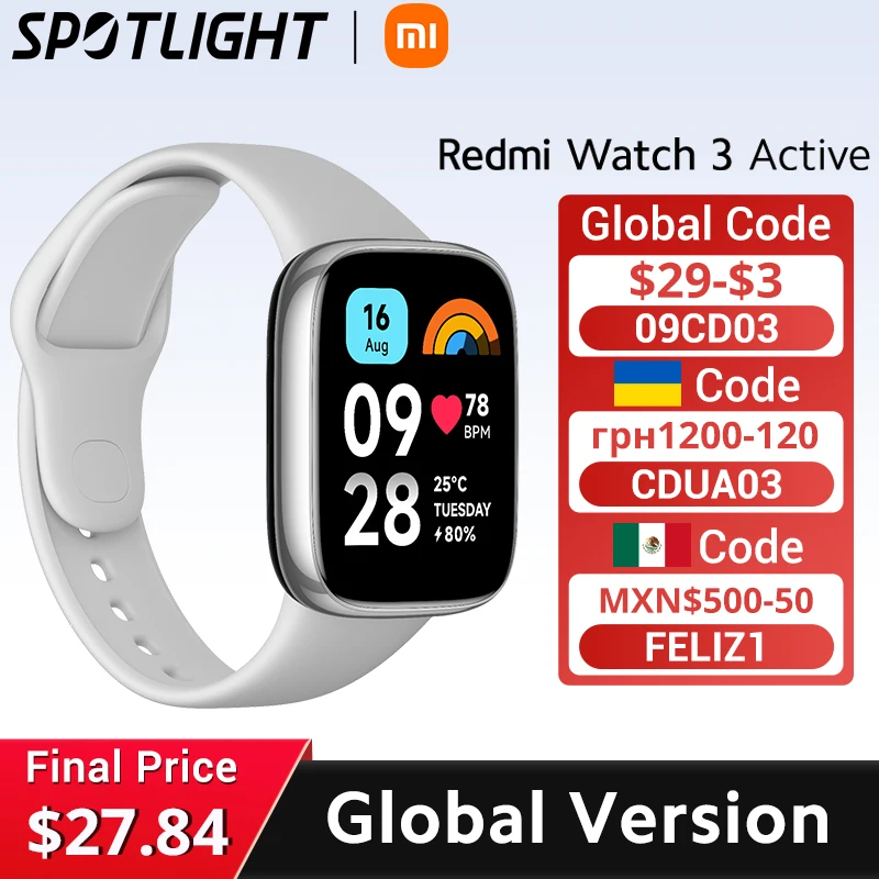 [World Premiere] Xiaomi Redmi Watch 3 Active 1.83'' LCD Display Blood Oxygen Heart Rate Bluetooth Voice Call 100+ Sport Modes