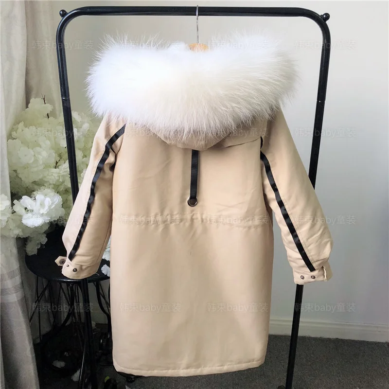 baby girls Real Fur xlong Windproof Jackets warm Rabbit fur cotton padded parkas winter boy's real fur hooded collar coats