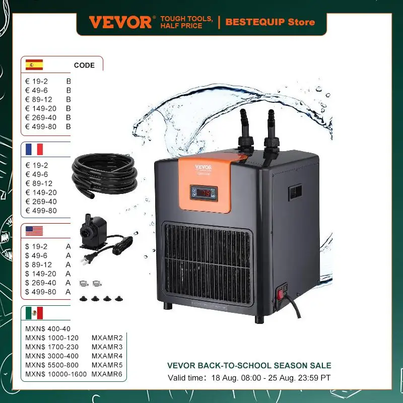 VEVOR Aquarium Chiller 0.25/0.33/0.1/1.5HP Hydroponic Water Chiller Quiet Refrigeration Compressor for Fresh Water Fish Tank