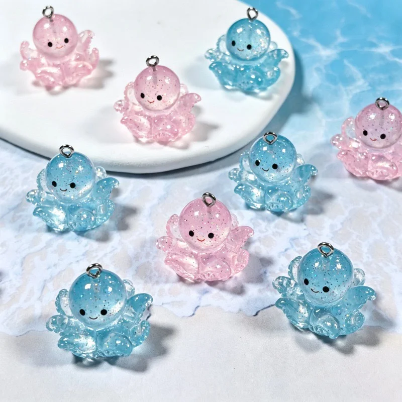 Summer style 50pcs/lot color print animals cartoon Octopus shape resin dolls diy jewelry garment accessory