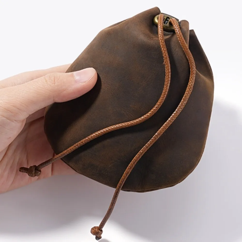 Portable Leather Drawstring Pouch Genuine Leather Nordic Style Jewelry Storage Bag Retro Coin Purses Coin Jewelry Storage