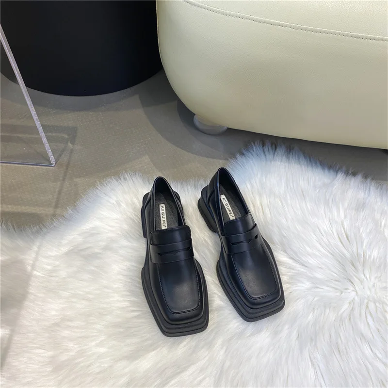 British Style Casual Woman Shoe Square Toe Oxfords Female Footwear Mixed Colors Low Heels Clogs Platform Autumn Preppy Leather D