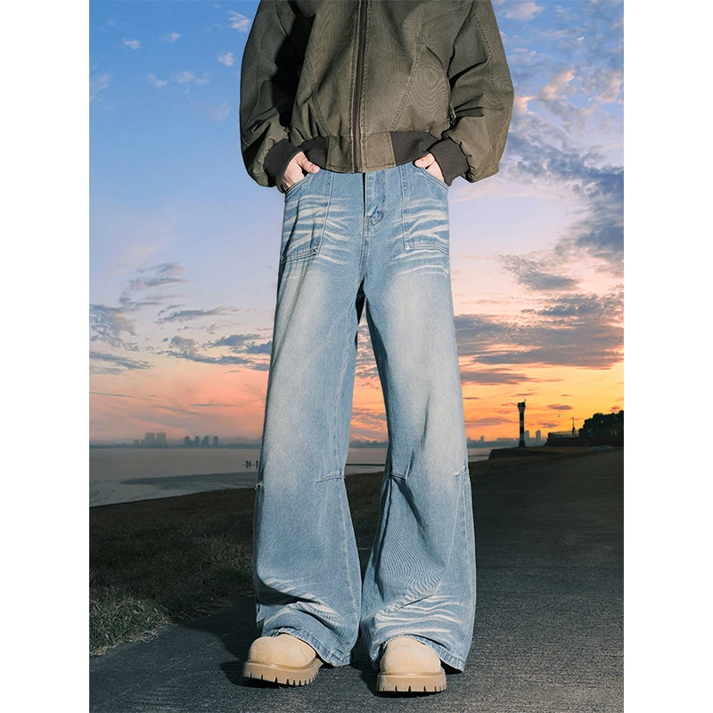 

Мужские джинсы Waed Distred прямого кроя в американском стиле High Street, свободные брюки Bootcut, молодежные модные джинсы из хлопкового денима