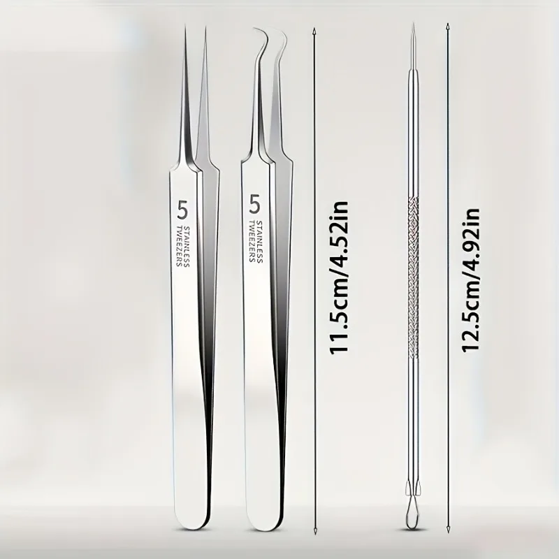 ステンレススチール製無香料 3 個のにきび & 傷除去セット - 顔と鼻用の精密ツール