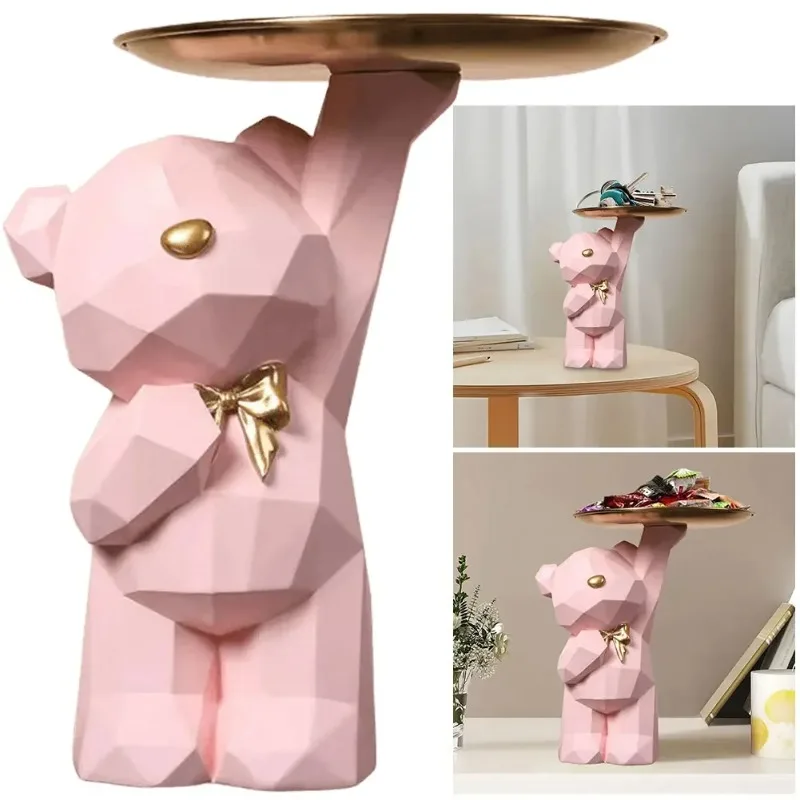 Resin Geometric Bear Tray Ornament Storage Box Home Decoration Entrance Key Holder Candy Storage Ornament Desktop Decoration