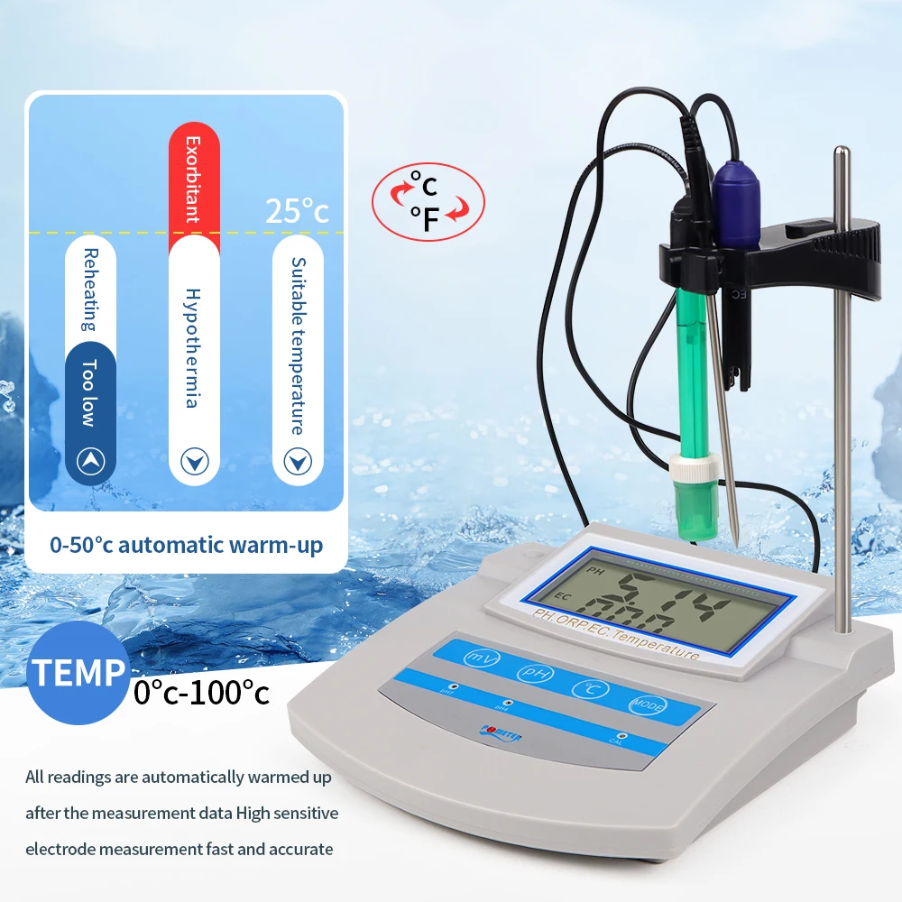 6 In 1 Water Quality Tester PH ORP TDS EC CF Temperature Benchtop PH Meter For Laboratory Drinking Water Aquarium Swimming Pool