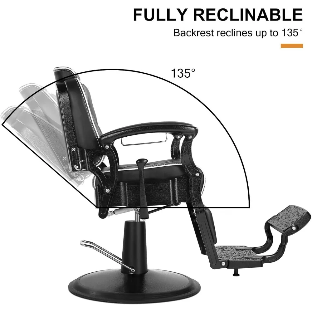 Barber Chair All Purpose Hydraulic Recline Salon Chair Beauty Spa Vintage Barber Chair Heavy Duty Chair(Black)