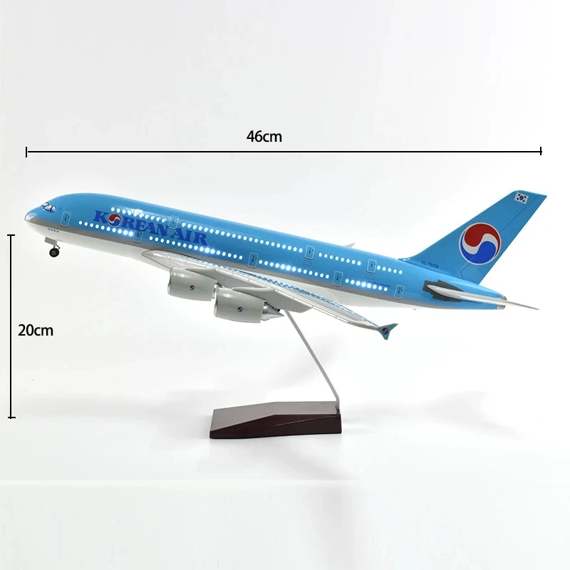 1:160 modello in scala resina pressofusa A380 aereo aereo aereo internazionale coreano con luce e ruote per giocattoli da esposizione di raccolta