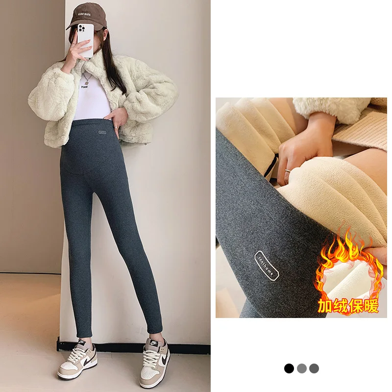 Winter Warm Women's Maternity Clothes Leggings for Pregnant Thickened Velvet Trousers Flannel Comfortable Pregnancy Pants