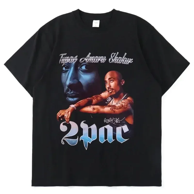 Mode T-Shirt Rapper Tupac Sommer Tops Hip Hop Streetwear übergroße Kurzarm T-Shirt Männer Frauen Baumwolle T-Shirt