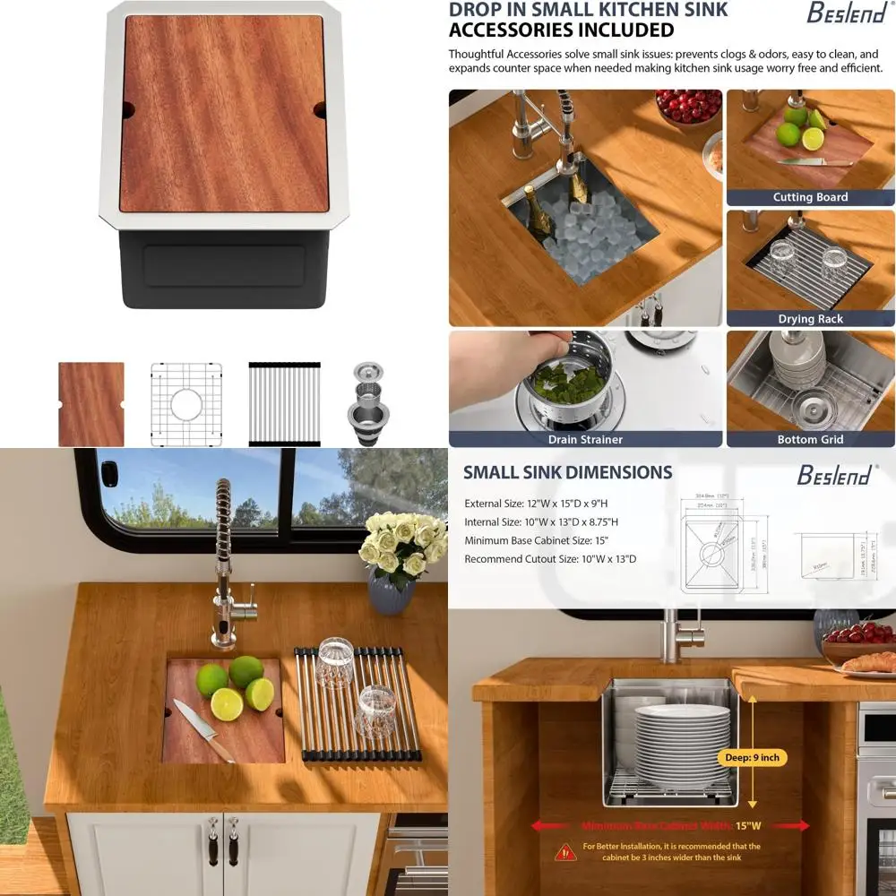 

Stainless Steel 12 Inch Undermount Bar Sink - Small Kitchen Sink for RV and Wet Bars, 12x15 Space-Saving Design