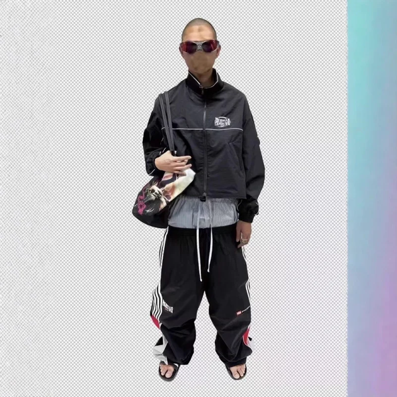 

Ailz Project Vibe Sportswear Set Nylon Patchwork Color Blo Striped Embroidery ape Multiple Ways to Wear Teenage Boys Jaet