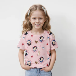 2024 New Summer Kids 3D Printed Cute Cartoon PrincessT-shirt Fashion Children Short Sleeve Clothing  Girls Luxury Streetwear