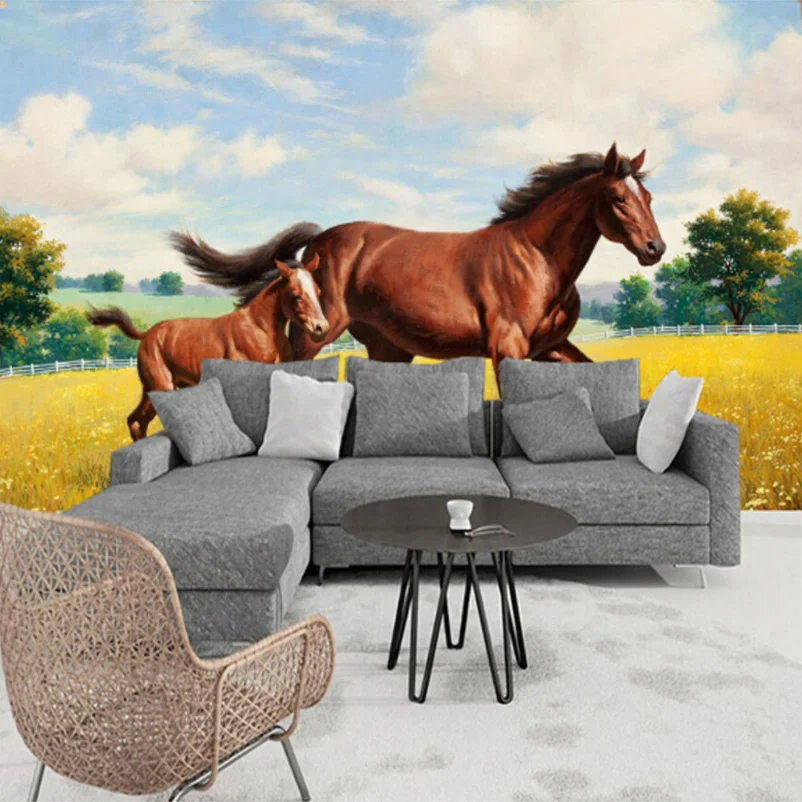 

Custom Wall Mural Wallpaper Non-woven TV Backdrop Wallpaper Prints Living Room Sofa Bedroom Wall Covering Animal Horse Wallpaper