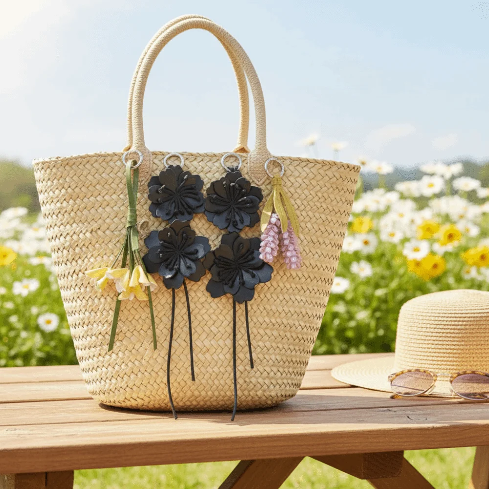 Cute Purple Pu Leather Flower Pendant Lavender Hanger Pu Flower Keychain Creative Weave Bag Charm Bag Ornament
