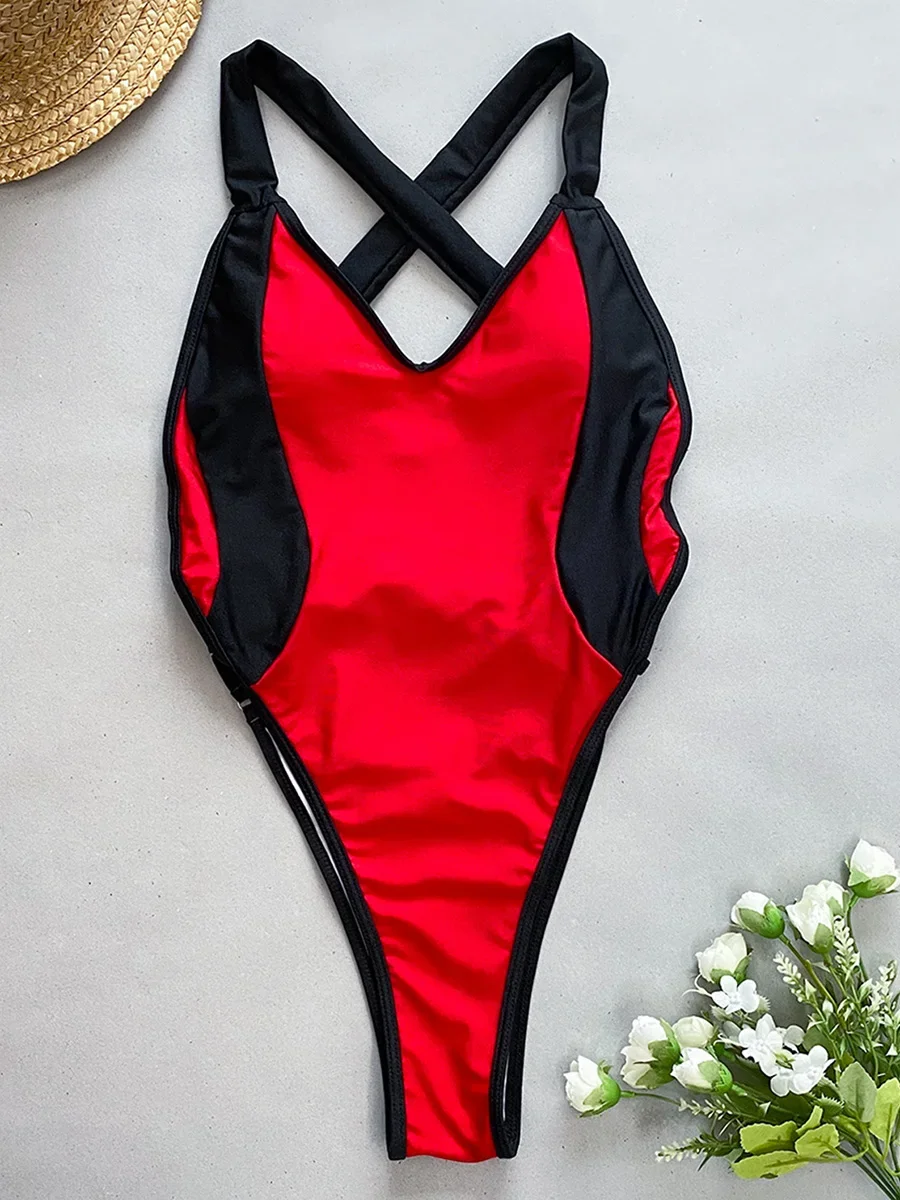

Женский купальник-стринги с v-образным вырезом и крестом на спине, цельный купальник, женский монокини с высоким вырезом, купальный костюм, пляжная одежда
