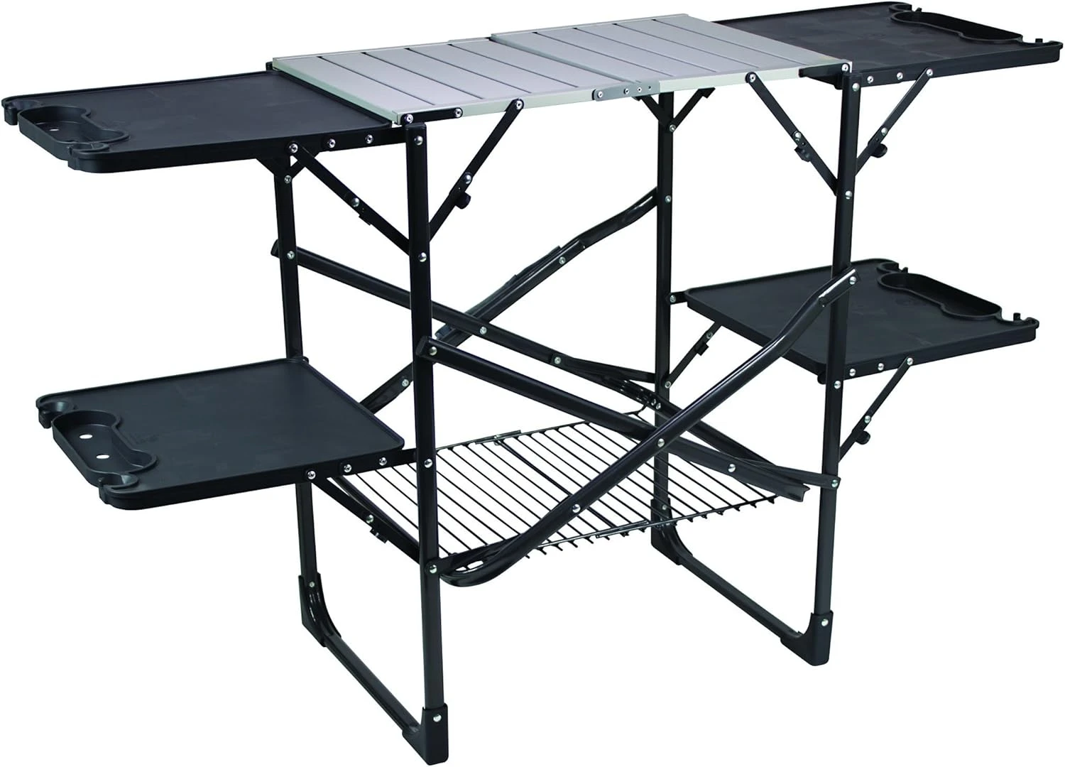 Slim-Fold Cook Station | Portable Folding Kitchen Table with a Heat Resistant Tabletop, 4 Side Tables & Storage Rack