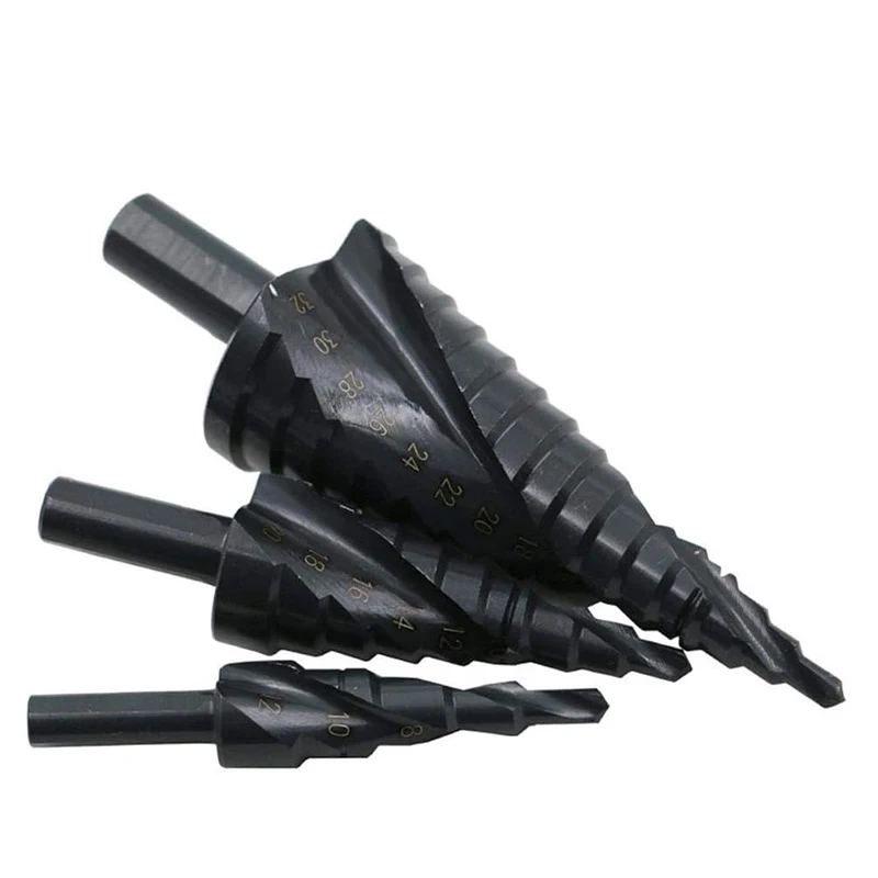 Set da 3 pezzi Set di punte per trapano a gradino in cobalto HSS da 4-32MM spirale in acciaio ad alta velocità ad azoto per apriscatole con gambo triangolare a cono metallico