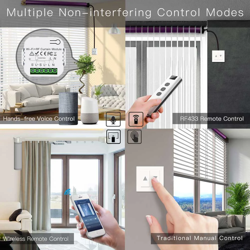 Tuya WiFi Smart Curtain Module RF433 Switch Controllers for Roller Blinds Shutter Motor Smart Life App Support Google Home Alexa