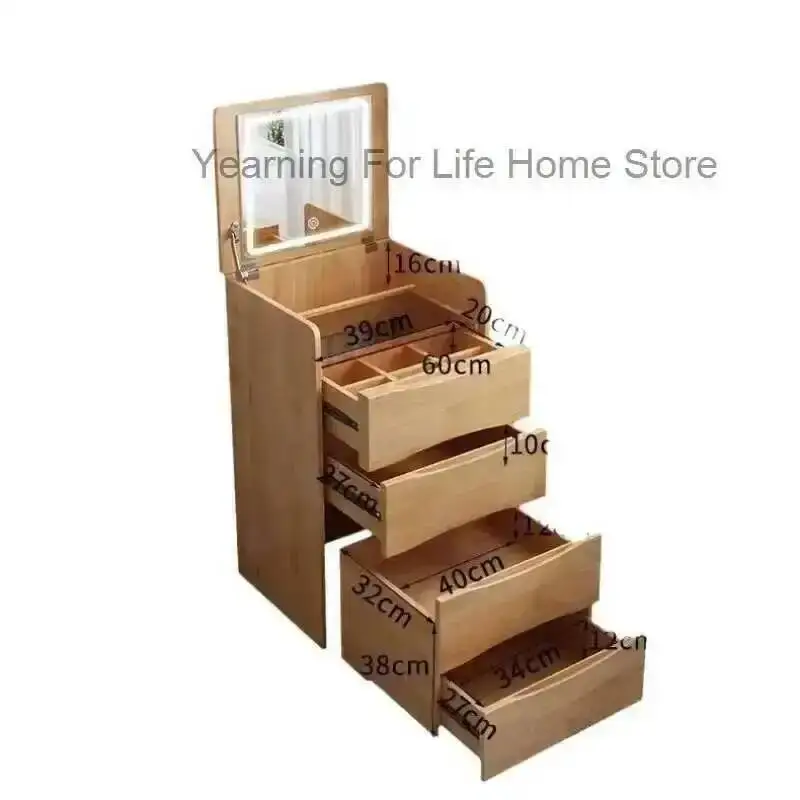 Slaapkamer Vintage massief houten kleine kaptafel Eenvoudig klein appartement Mini Flip Dressoir Nachtkastje Opbergkast Make-uptafel