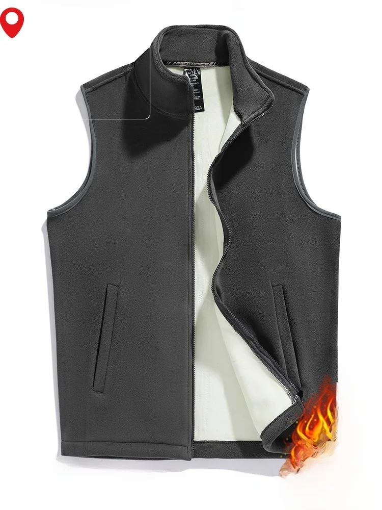 

Double-Sided Fce Vest Men's Winter Thiened Casual Outdoor Fiing Breathable Outerwear Polyester Fiber Zipper Closure