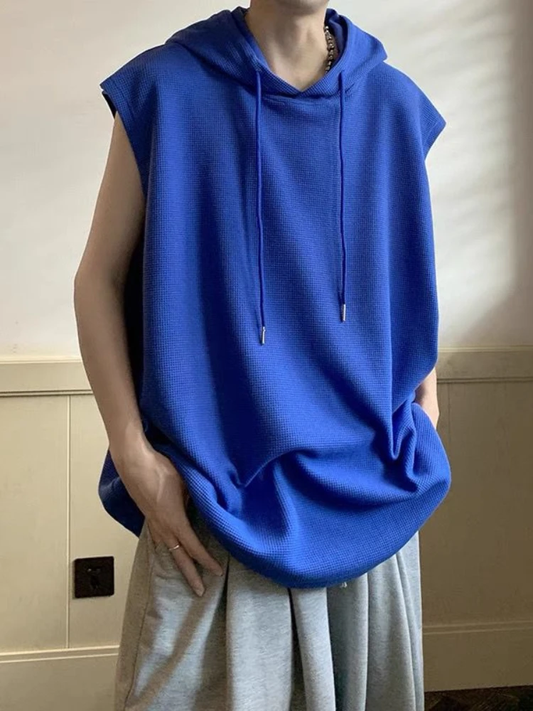 Hooded Vests Women Streetwear Solid Fashion Draw String Design Korean Couple Coats Sleeveless Chic Summer Unisex Sporty Harajuku