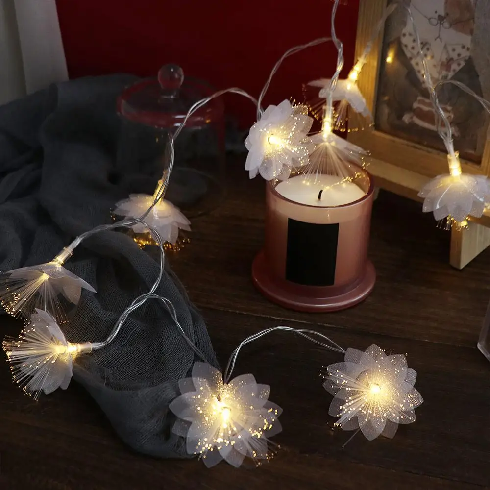 LED Fiber Optic Flower String Lights Battery Powered Flash Fairy Lamps Double Layered 1.5M/3M Christmas Tree Flower Lights