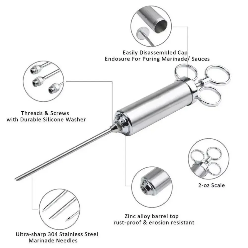 

BBQ Seasoning Sauce Stainless Steel Meat Injector Durable Needle Kitchen Tools Grill Tool Syringe Kit BBQ Cooking