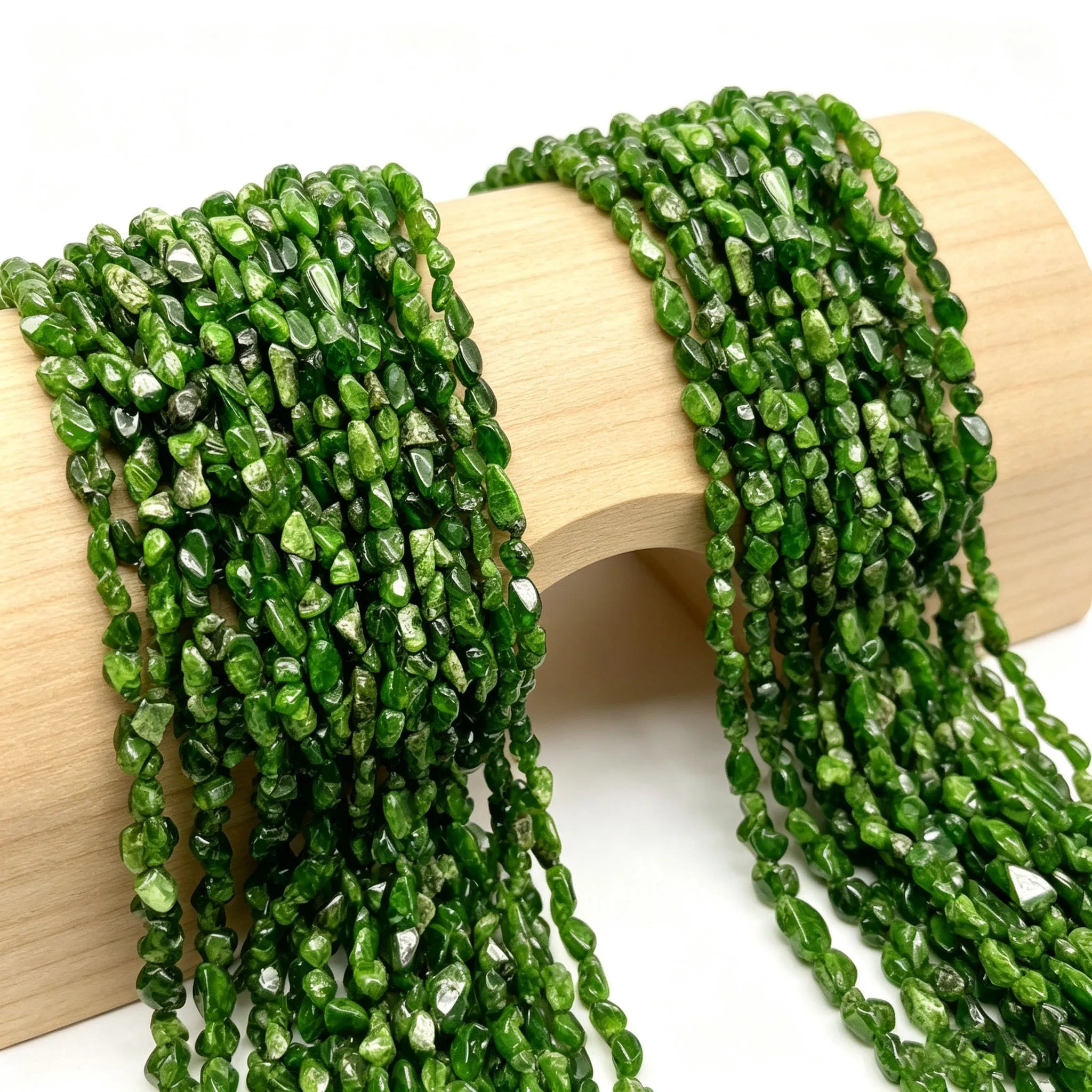 5 Strands 6x7mm Natural Green Chrome Diopside Freeform Loose Beads 15.8