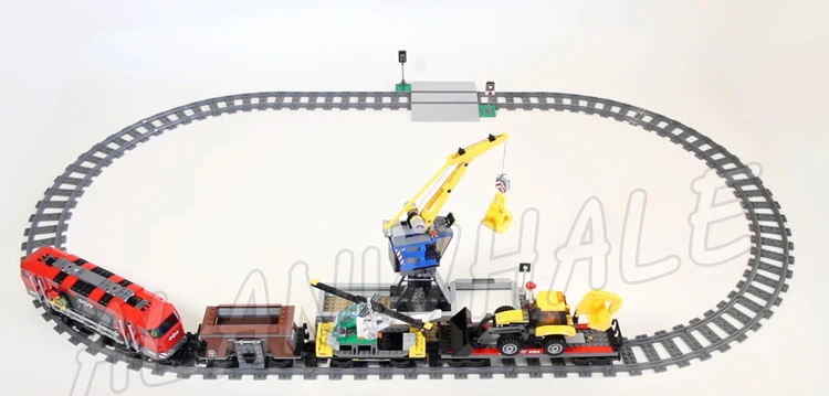 1033pcs City Heavy-Haul Train Crane Track Helicopter Hopper Backhoe Wagon Engine 02009 Building Block Toys Compatible With Model