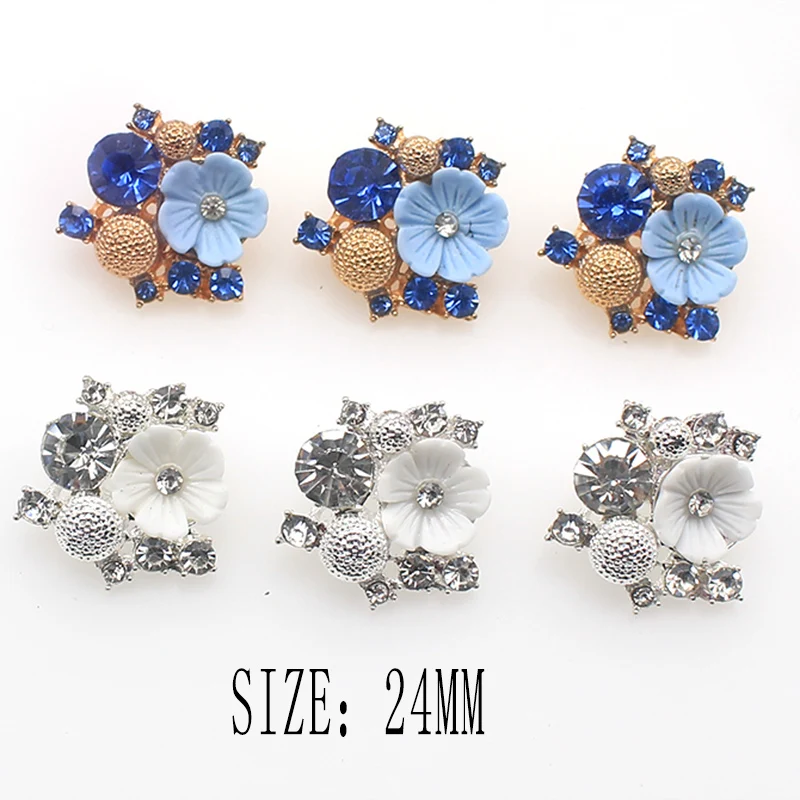 New Fashion 10Pcs/Batch 24mm Alloy Rhinestone Buttons DIY Sewing Handmade Beautiful Wedding Dress Decoration Accessories