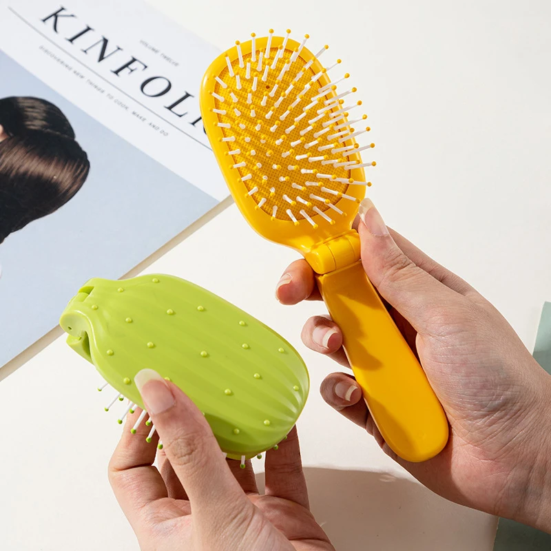 Cartoon Cactus Foldable Comb, Portable Anti-Static
