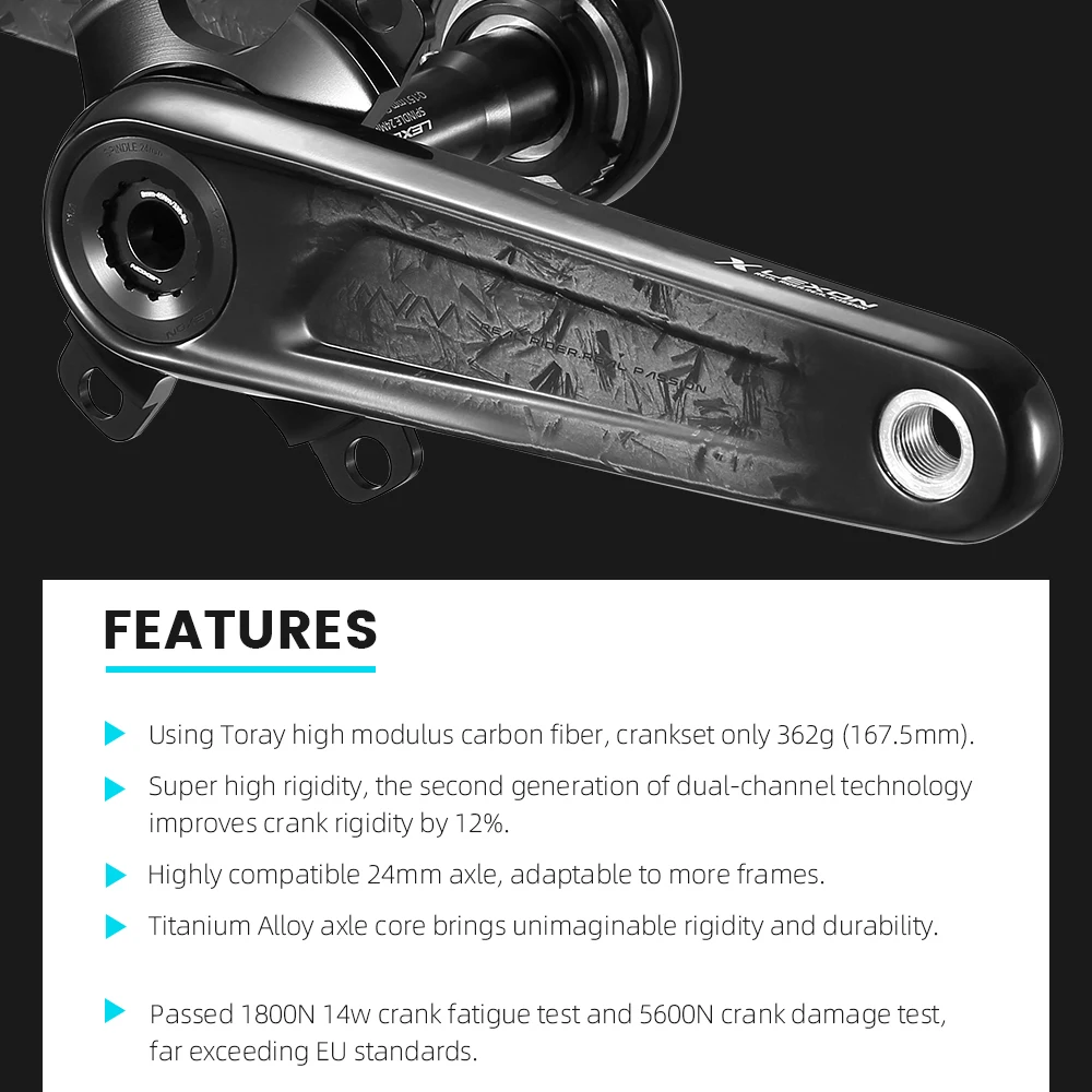 LEXON Road Full Carbon Cranksets Superlight Bicycle Cranks 362g