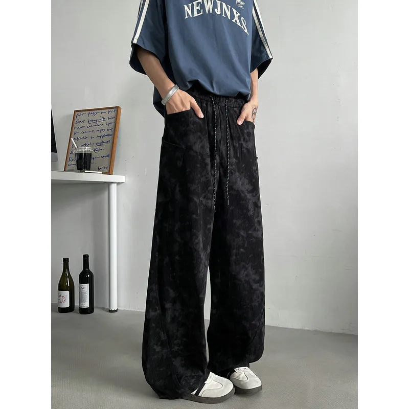 

Black Corduroy Pants Men Fashion Retro Casual Pants Streetwear Men Hip-hop Loose Wide Leg Pants Mens Vintage Trousers M-2XL