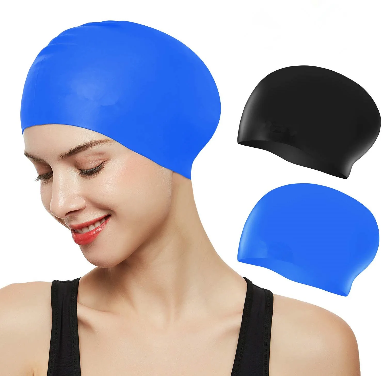 Women Silicone Waterproof Swimming Cap Ladies Long Hair Protection High Elastic Swim Caps for Surfing Diving Pool Hat Free Size