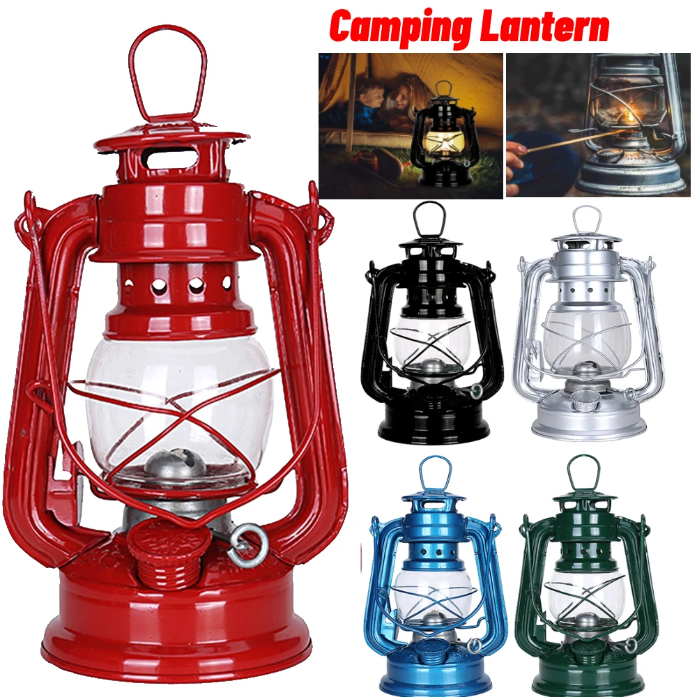 Retro Kerosene Camp Lamp Outdoor Camping Lantern Portable Tent Hanging Lamp with Handle for Home Patio Night Picnic Table Lamp