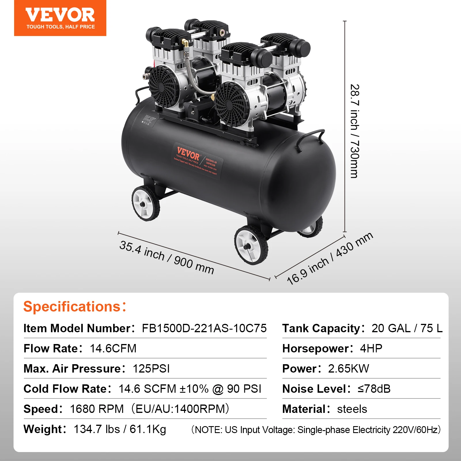 SucceBuy Luchtcompressor 750 W/1450 W/3000 W Olie Gratis Luchtcompressor Stille Draagbare Compressor Pomp voor Auto Reparatie Bandenspanning