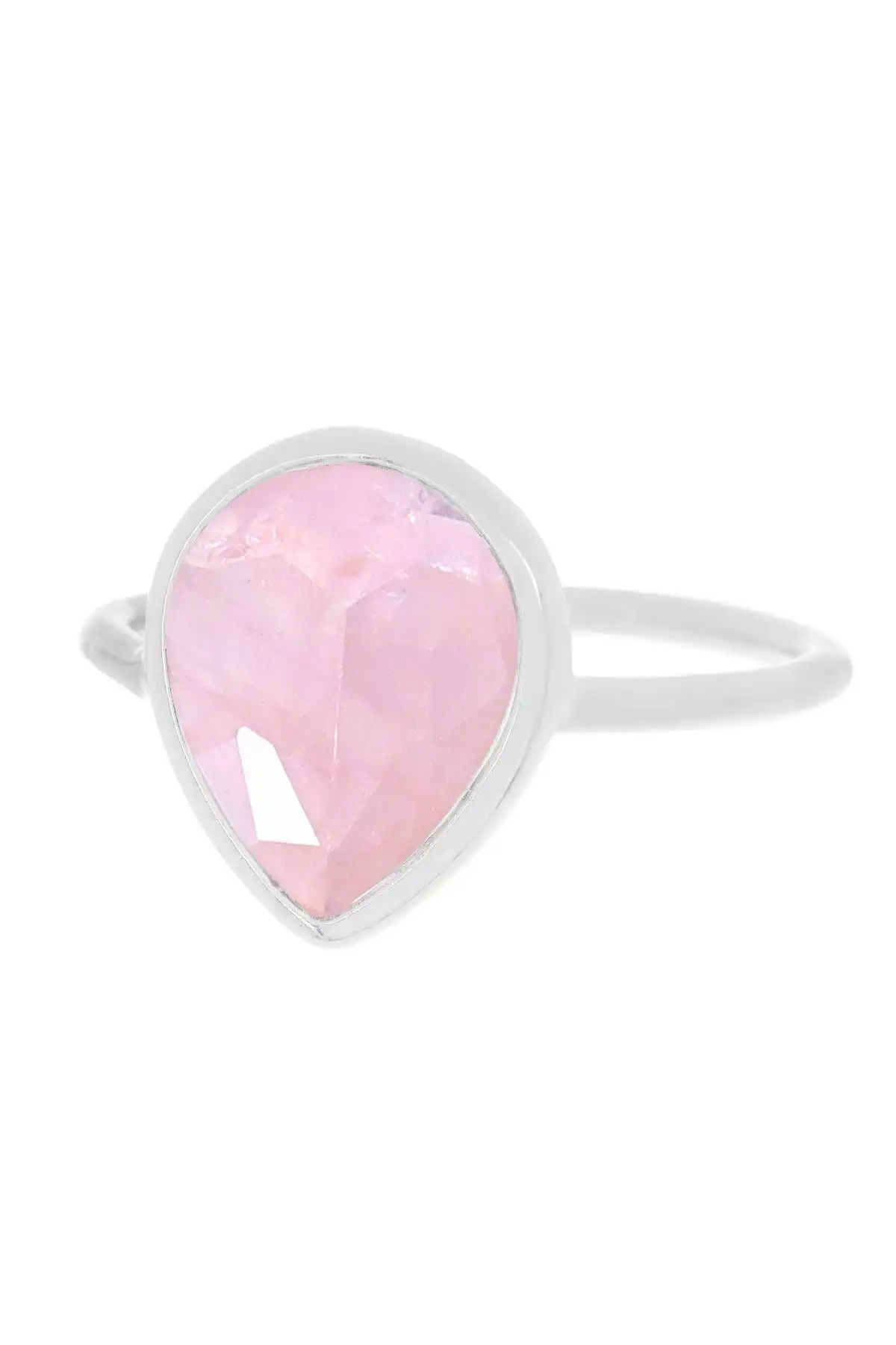 

Natural Stone Rose Quartz Teardrop Ring