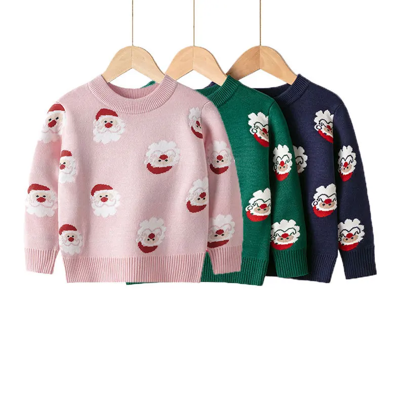 

Lovely Christmas Santa Claus Cartoon Sweater Boys Girls Cute Xmas Pullovers Long Sleeve Knitted Casual Sweater