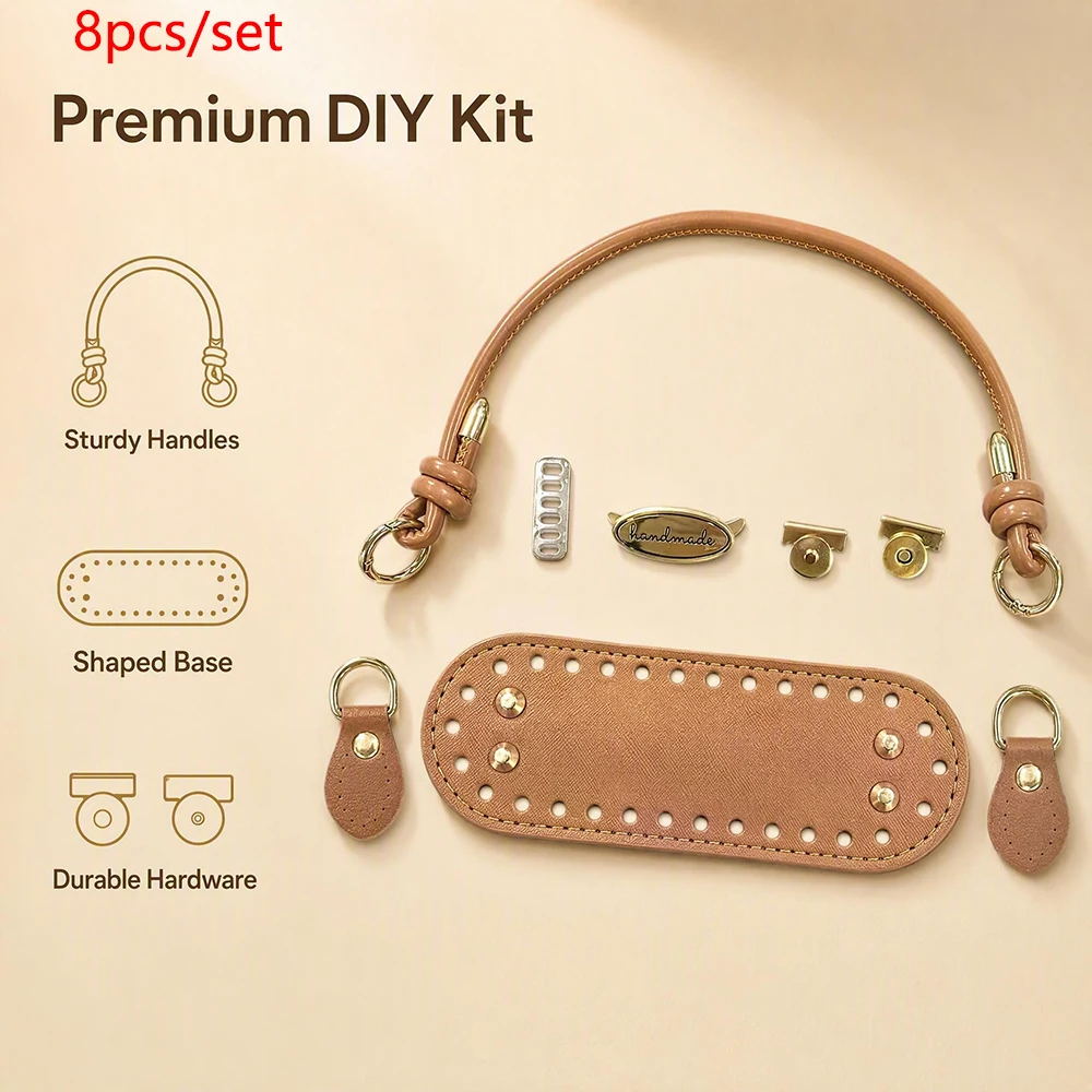 8Pcs/Set Pu Handmade DIY Bag Accessories Set 35cm Handles, Perforated Leather Base Structure, Easy to Install, Sturdy and Durable, Suitable for Making Your Own Small Tote Bags, Modifying Old Bag Accessories