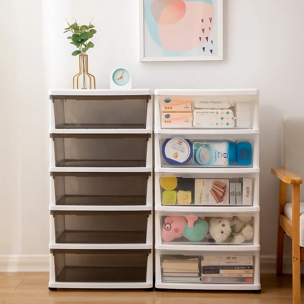 Clear plastic 5-layer dresser storage cabinet with drawers living room sorting clothes toys books
