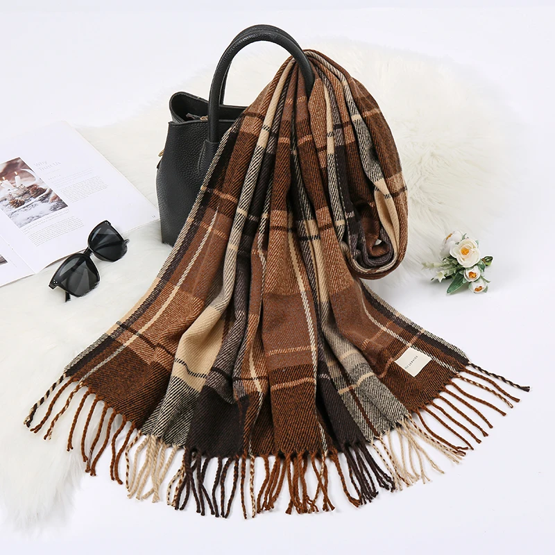 Winter Plaid Cashmere Shawl Scarf English Design Thick Warm Pashmina Shawl Wraps With Tassel Poncho Stoles Echarpe Pashmina