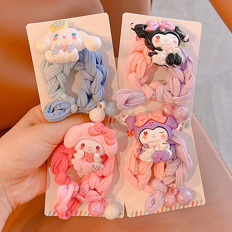 Sanrio Cute Cartoon Kuromi Cinnamoroll Hair Ring Pink Melody Elastic Hair Band Children's Sweet All-match Hair Accessories