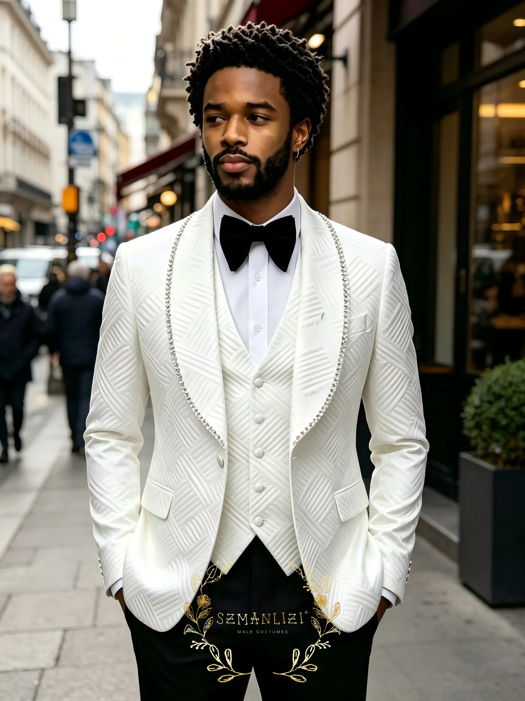 Latest Designs Plaid Crystals Men Suits For Wedding Shawl Lapel Groom Tuxedos Slim Fit Terno Masculino Prom Party 3 Pieces Set