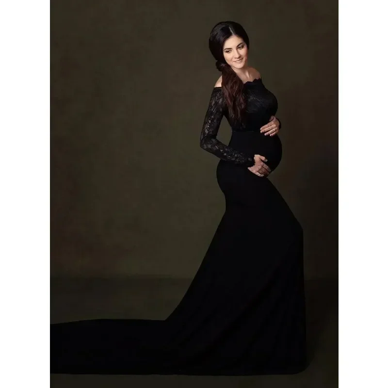 Maternity Photography Props Sexy Lace Maxi Gown Dress Plus Size Pregnant Women Clothes Pregnancy Dress for Photo Accessories