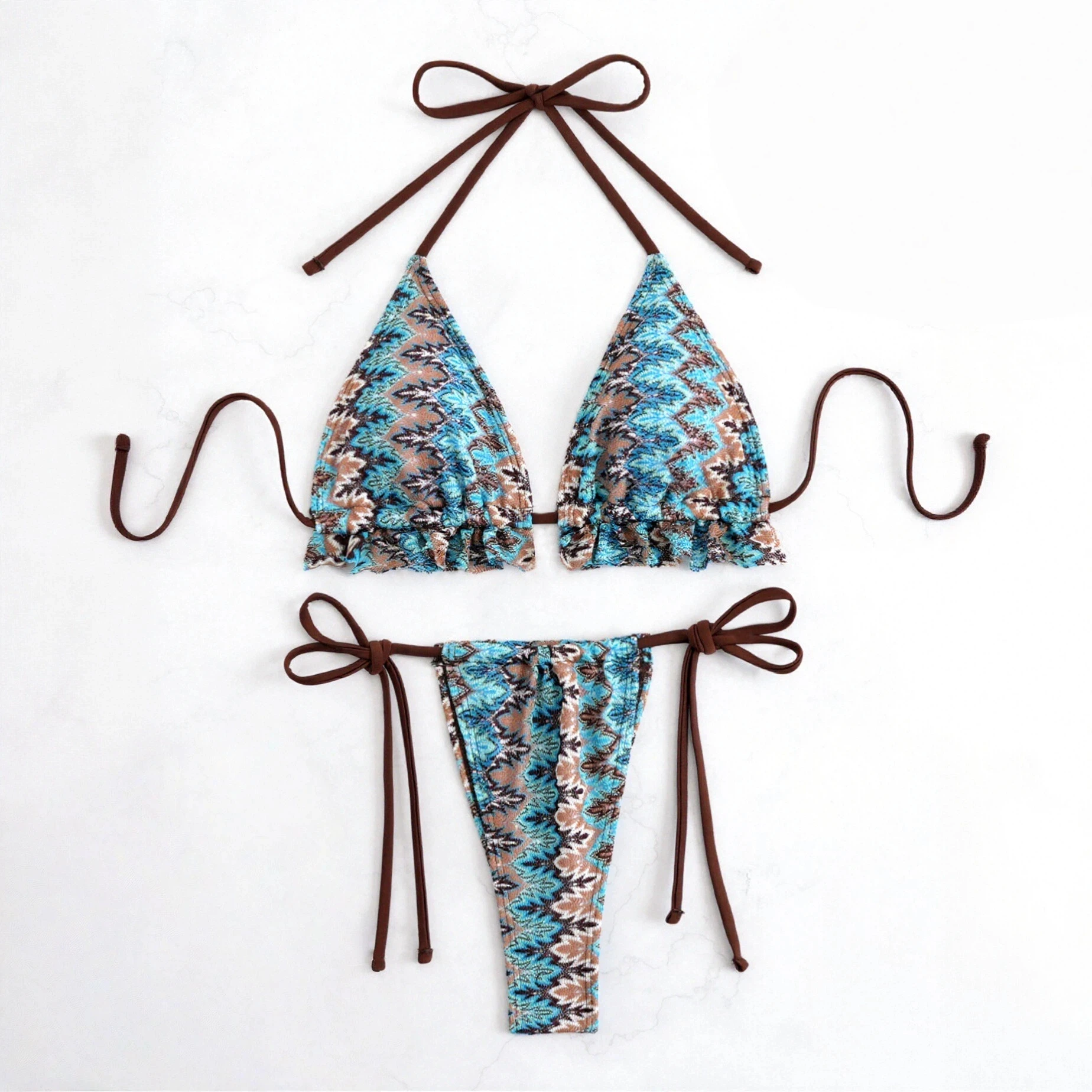 

Geometric Print Bikini Set Women's Halter Tie Side Two Piece Swimwear Brazilian Beach Bathing Suit Push Up