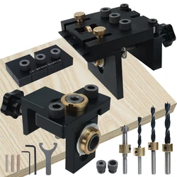 Woodworking 3 in 1 Doweling Jig Kit Furniture Hole Puncher Drilling Guide Locator Vertical Pocket Hole Jig DIY Carpentry Tools