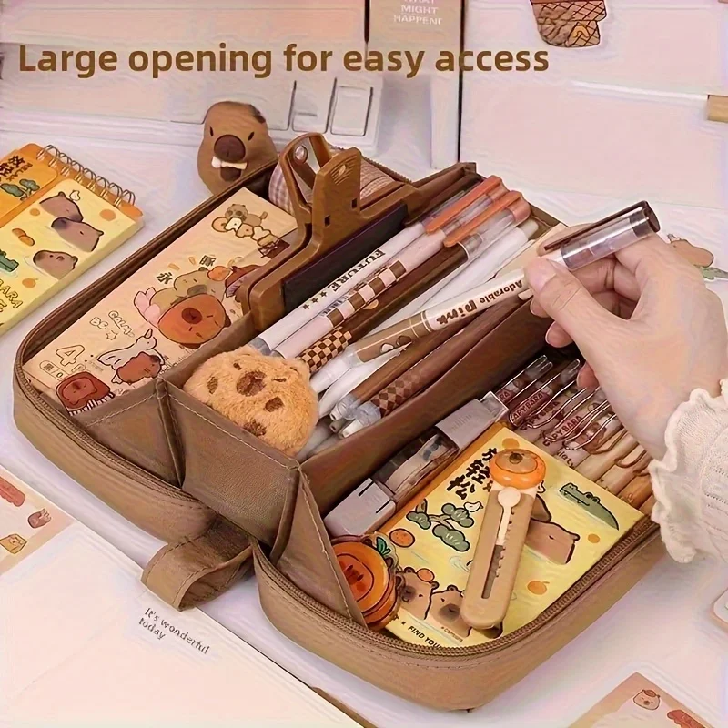 

NEW 27pcs Large Capacity Volcano Flip Pencil Case Set - Includes Adorable Notepad and Stickers, Multi-Compartment Student Pouch