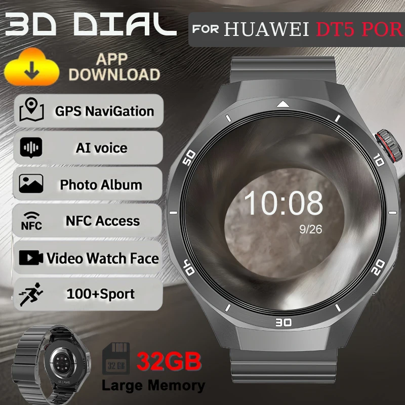 

2025 For HUAWEI Watch T5 Pro GPS NFC Smart Watches Men 1.53"AMOLED 32GB APP Download MP3 TWS Bluetooth Call 3D Smart Bracelet